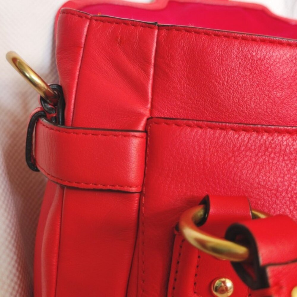 Coach Soho Leather Campbell Flap Convertible Satchel in Hot Orange & Brass, EUC - Picture 6 of 16